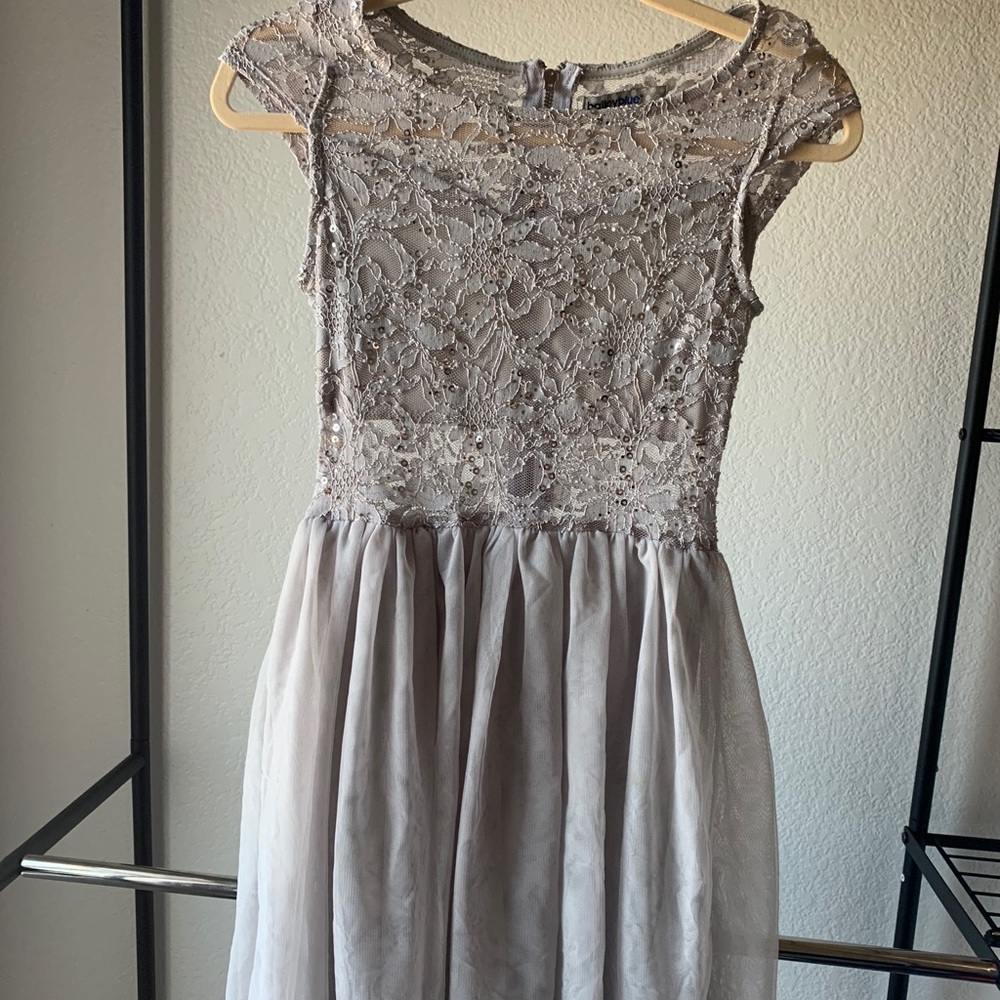 Silver Lace & Sequins Cocktail Dress